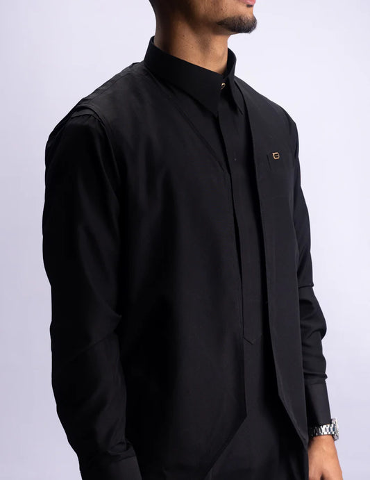 Amaani Ameer Thobe with Weistcoat(Black)