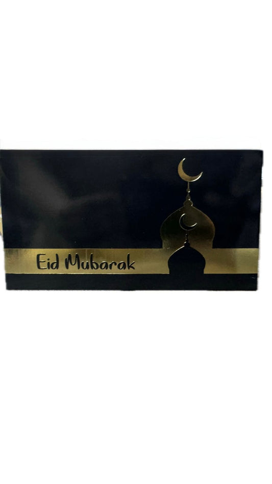 EID MUBARAK ENVELOPES BLACK AND GOLD 10 PCK