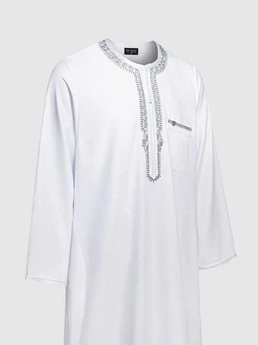 Imaarah Moroccan Long Sleeve Thobe with Pants White