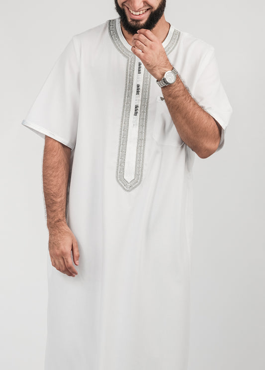 Imaarah Moroccan Thobe White With Grey