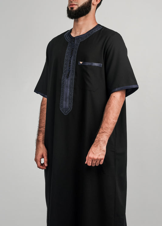 Imaarah Moroccan Thobe Black With Navy