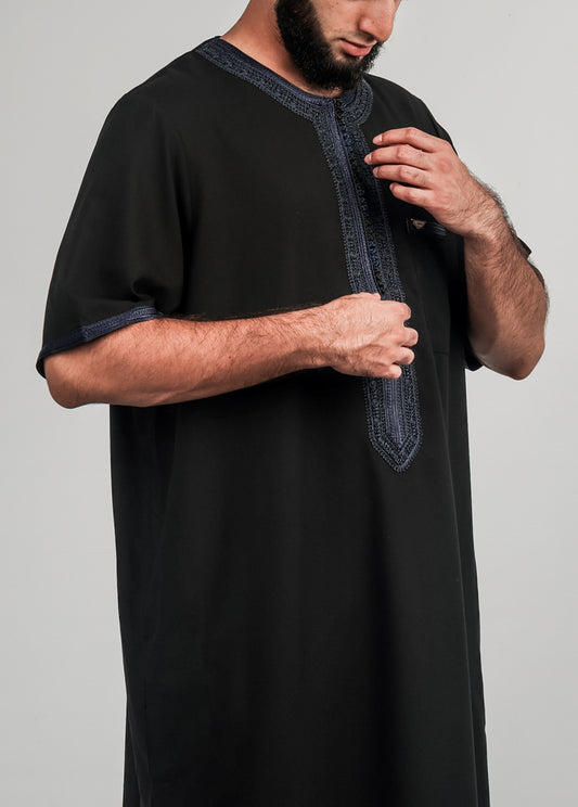 Imaarah Moroccan Thobe Black With Navy