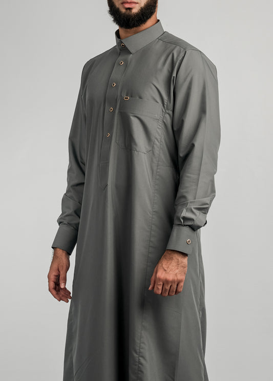 Imaarah Collared Thobe Grey With Silver Button