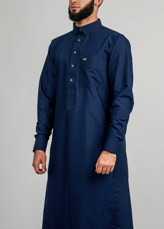 Imaarah Collared Thobe Navy With Gold Button
