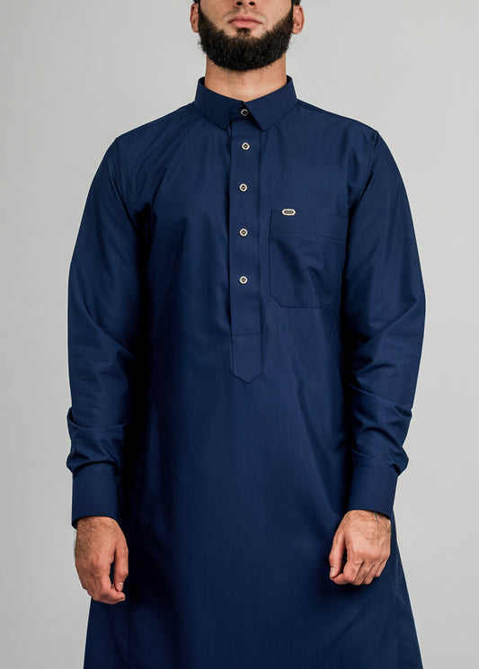 Imaarah Collared Thobe Navy With Silver Button