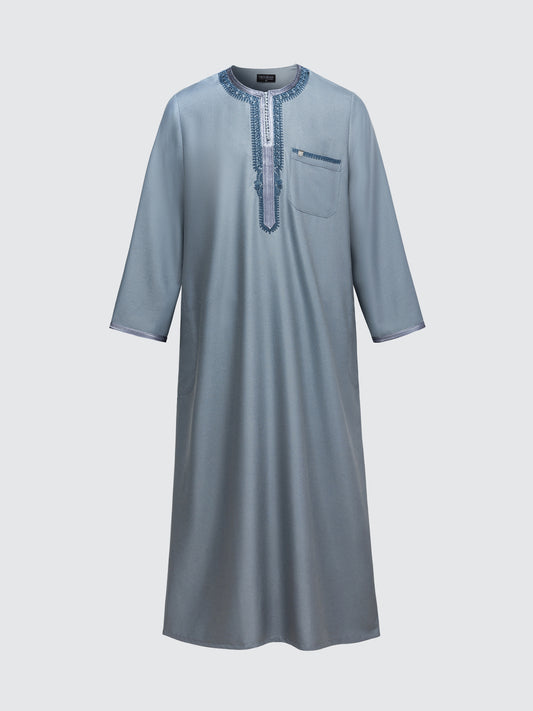 Imaarah Moroccan Long Sleeve Thobe with Pants Slate Blue