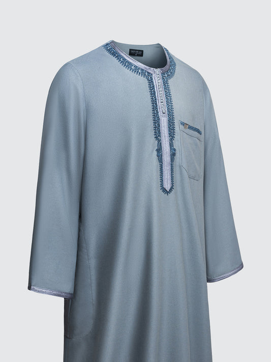 Imaarah Moroccan Long Sleeve Thobe with Pants Slate Blue