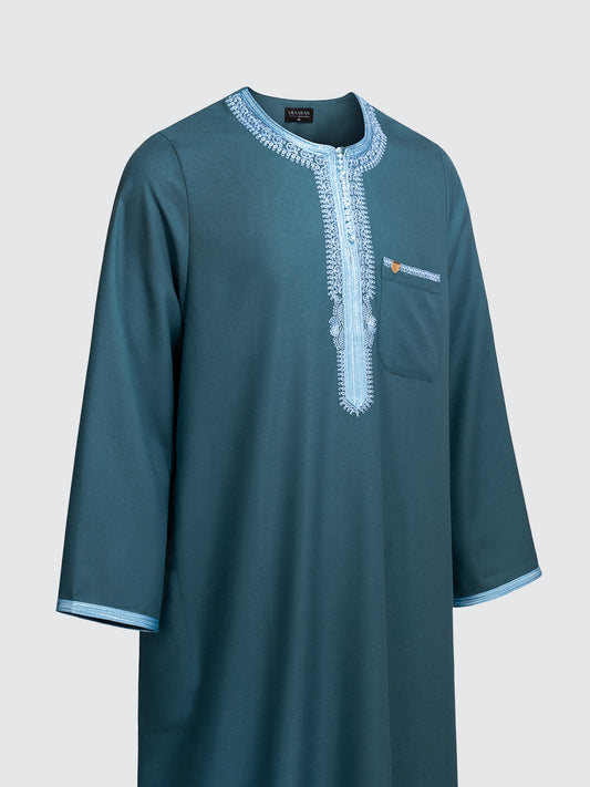 Imaarah Moroccan Long Sleeve Thobe with Pants Emarald Green