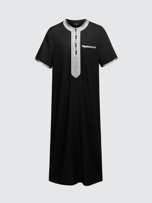 Imaarah Moroccan Short Sleeve Thobe Black with Grey
