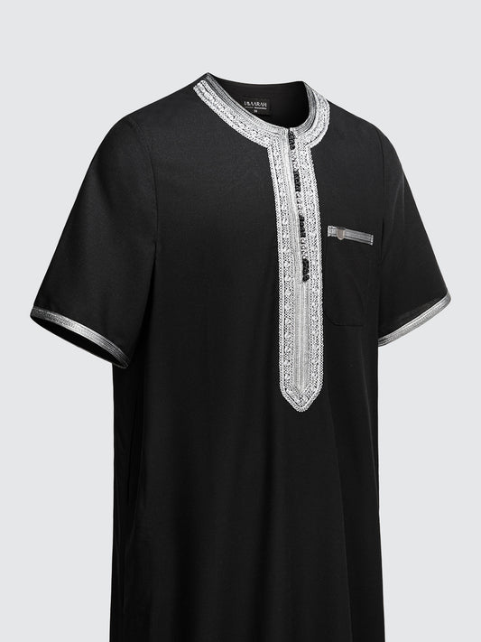 Imaarah Moroccan Short Sleeve Thobe Black with Grey