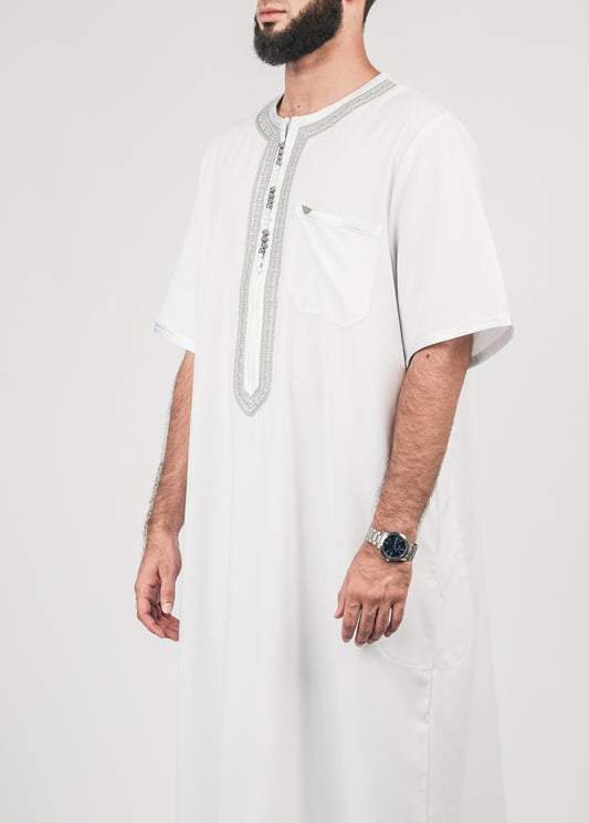 Imaarah Moroccan Thobe White With Grey